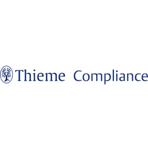 The Thieme Compliance logo features a stylized blue tree inside an oval next to the words Thieme Compliance in blue text on a white background.